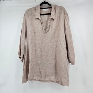 Antibes Blanc Linen Tunic‎ Top Lagenlook 2X Minimalist Vacation Coastal Casual